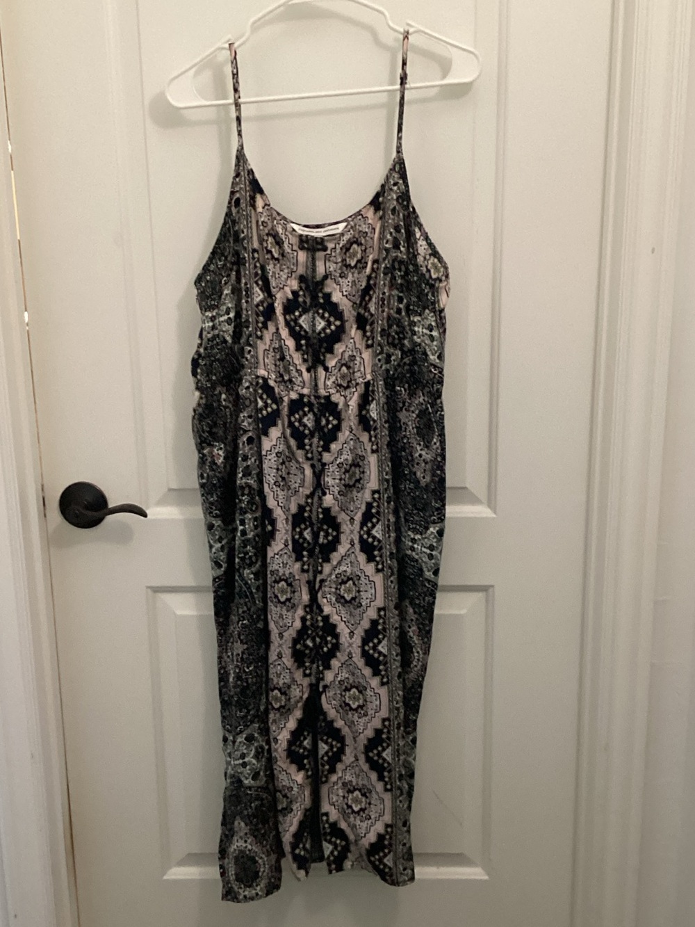 Cupcakes and Cashmere Printed Lace-Up Dress Women's Size XL Navy Pink Boho